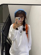 韩版白色纯棉长袖T恤女春秋季ins通勤百搭基础学生圆领打底衫上衣