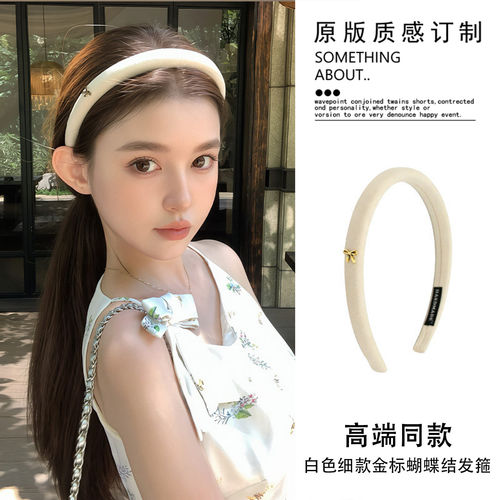 白色细款金标蝴蝶结发箍女2026新