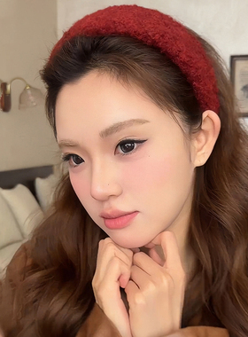 Lastkiss 红色毛绒宽边发箍女增高颅顶显发量显脸小复古百搭发饰