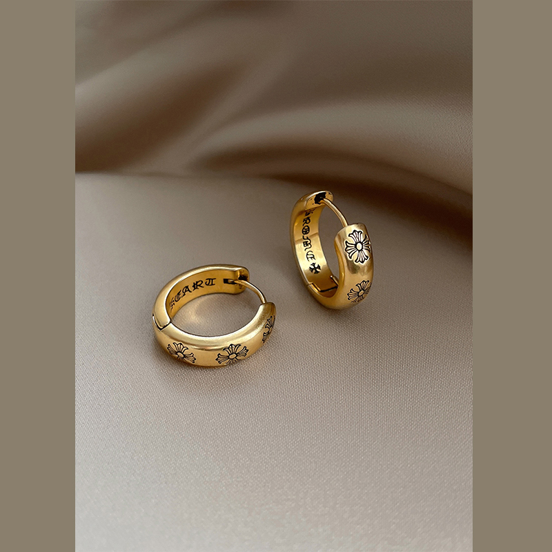 金色耳钉复古做旧素圈耳环女2025