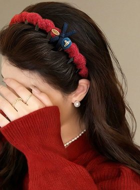 Lastkiss 红色毛绒齿梳发箍女增高颅顶显发量本命年百搭新年发饰