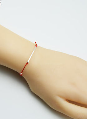 甜晰高端锦绳缘日韩版细款银管红绳手链脚链女黑绳细小脚绳手绳女