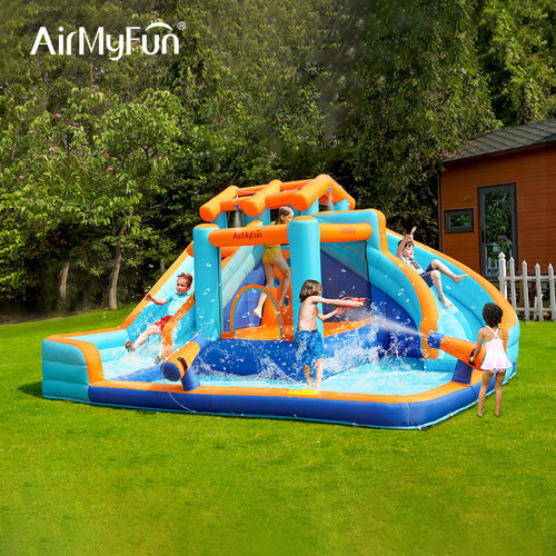 AirMyFun大型双滑梯喷水充气城堡