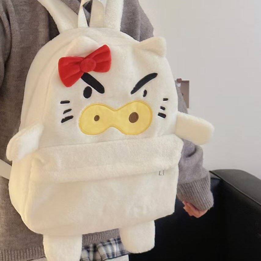 蝴蝶结小猪书包抽象搞怪背包大容量可爱卡通毛绒双肩包学生通勤包