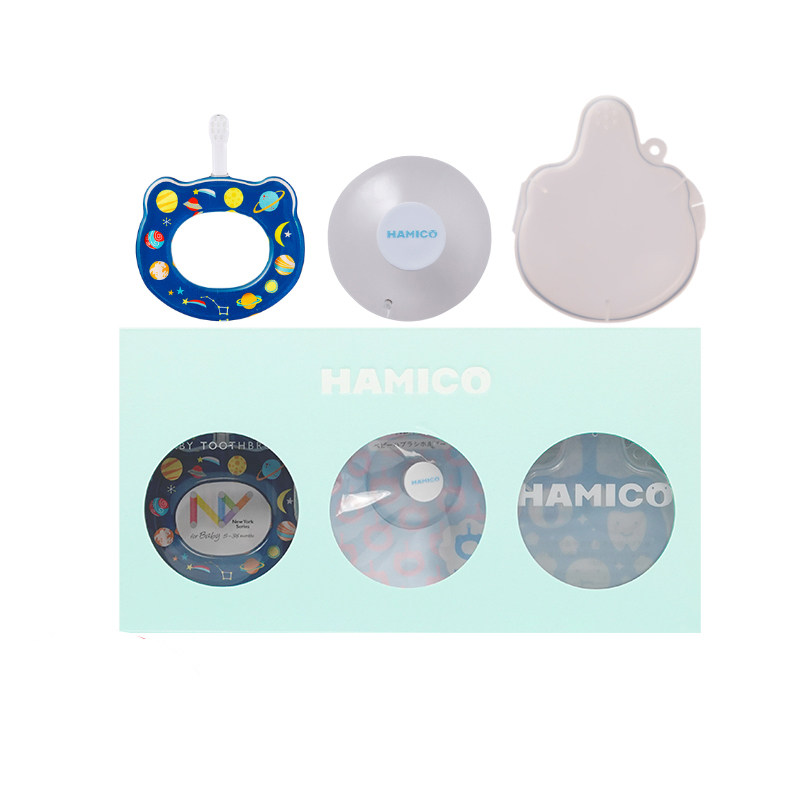 HAMICO日本宝宝儿童专用牙刷套装送人高档NY圈圈牙刷+牙盒+牙架