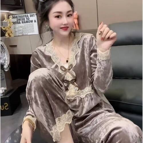 网红睡衣套装女秋冬新款