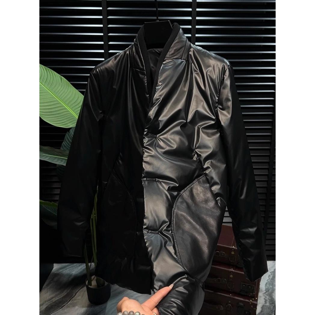 88091冬季高奢款男款无领中长款羽绒服个性帅气高级感大气轻奢风