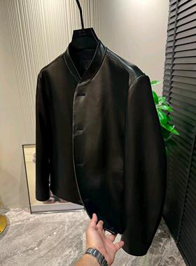 25859春秋季男士新品小立领纯皮夹克皮衣外套潮流百搭高级感个性