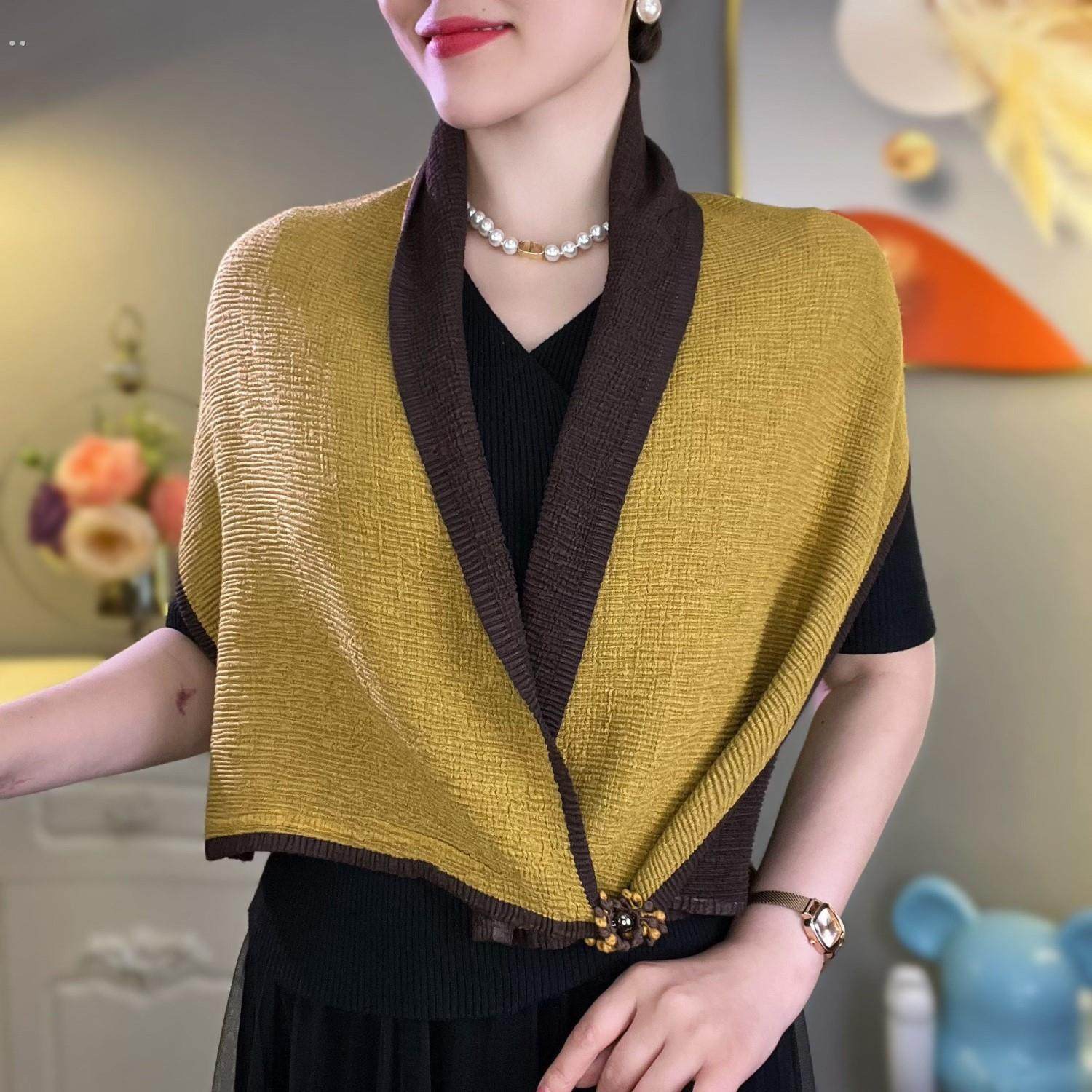 压皱小花磁扣双面双色围巾撞色设计款百搭保暖围脖披肩围巾时尚