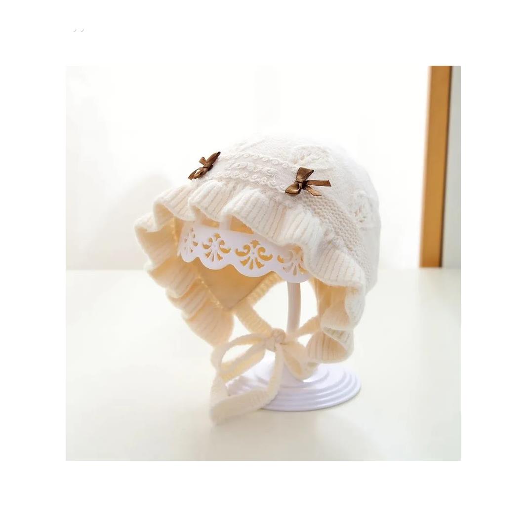 婴儿帽子秋冬季宝宝女小月龄洋气公主帽可爱加厚保暖毛线织帽冬天