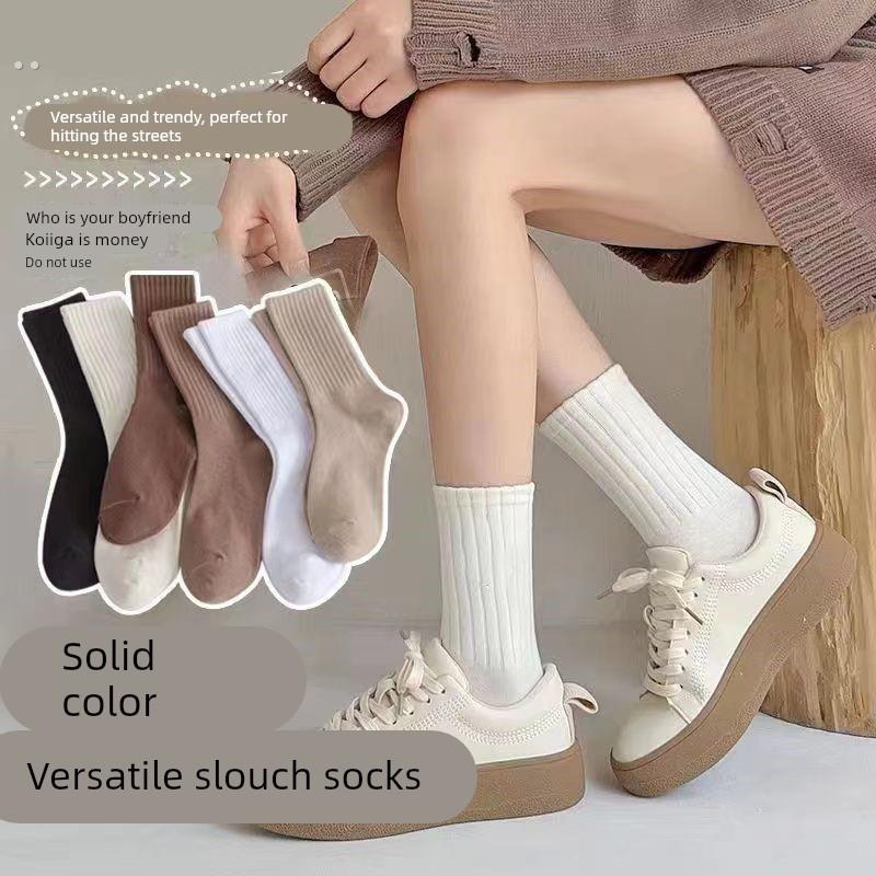 袜子女款中长筒秋冬季简约百搭纯色男女同款ins纯色运动情侣长袜