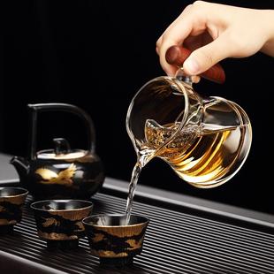 木把耐热玻璃绿茶壶泡茶器家用月牙公道杯茶漏一体月牙过滤分茶器