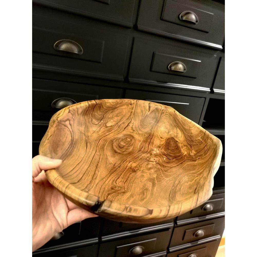 柚木水果盘实木果盘原木托盘侘寂风木头盘子木质木盘木盆复古餐具