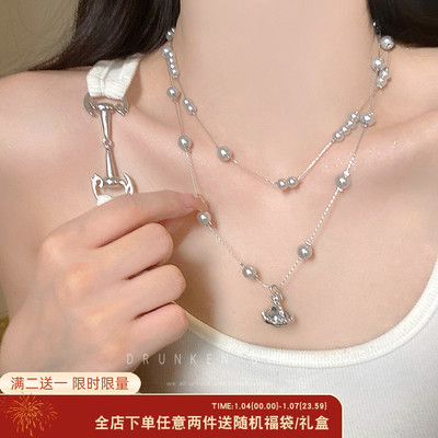 西太后土星灰珍珠项链女