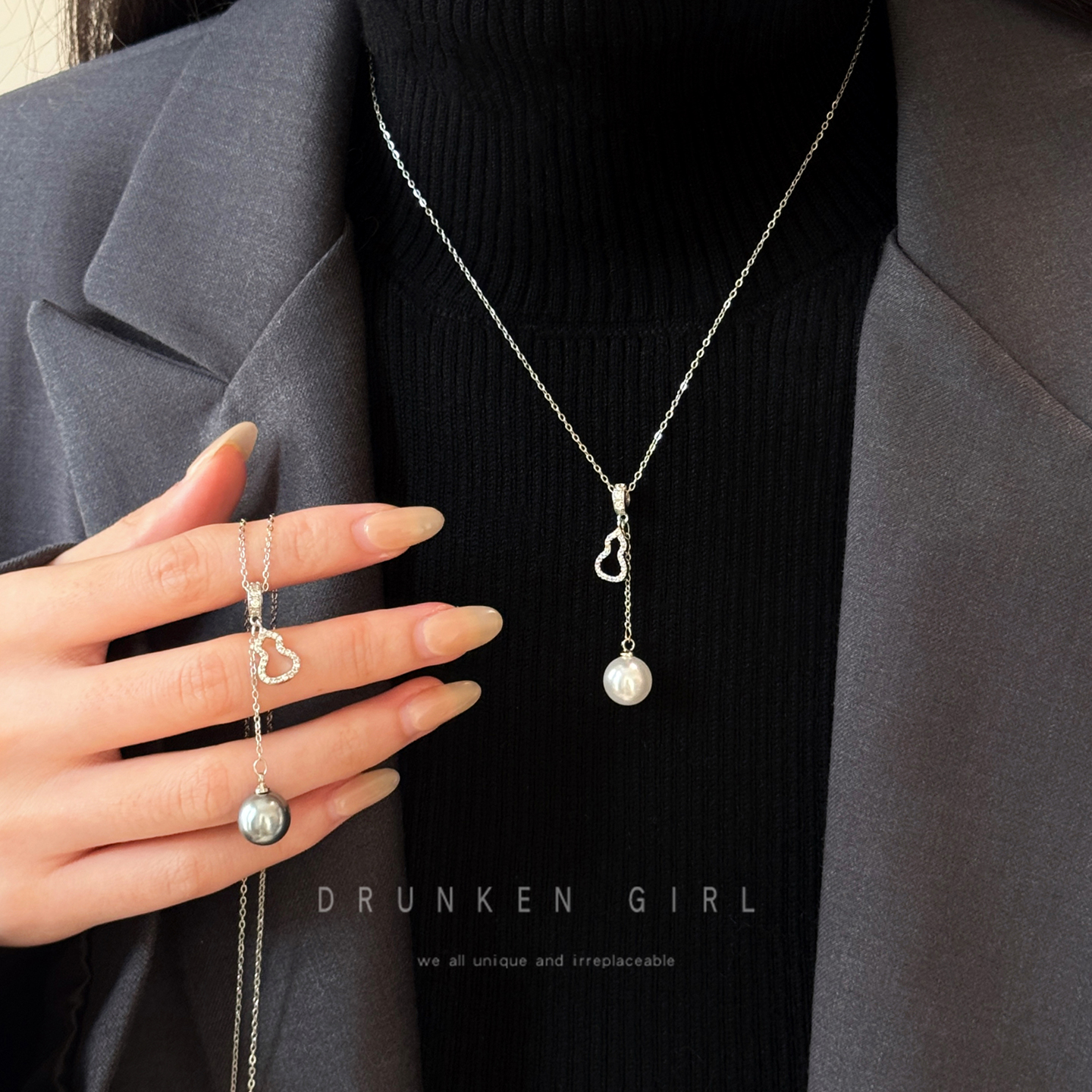 镂空珍珠葫芦吊坠项链女秋冬