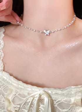 蝴蝶珍珠颈链2026新款项链