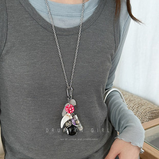 ins博主同款多元素台球吊坠项链女小众设计感卫衣链男百搭毛衣链