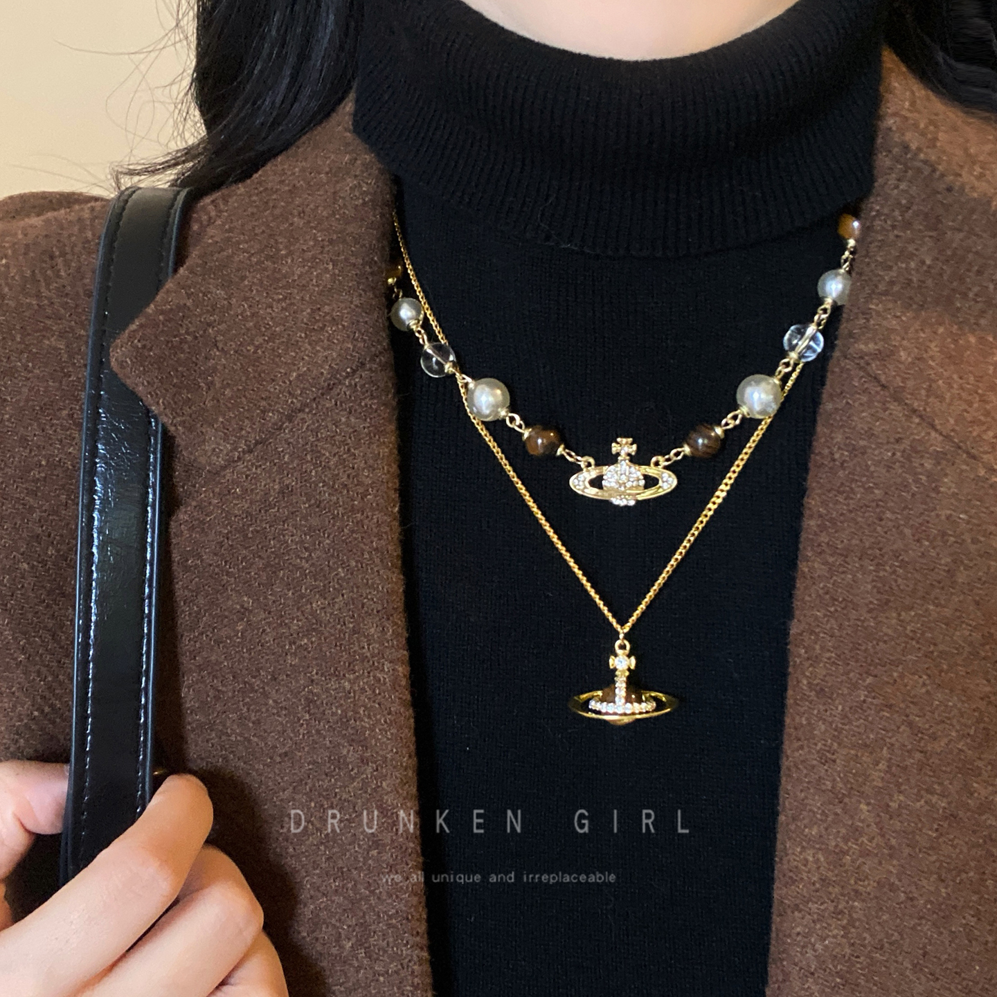 西太后虎眼石锁骨链女秋