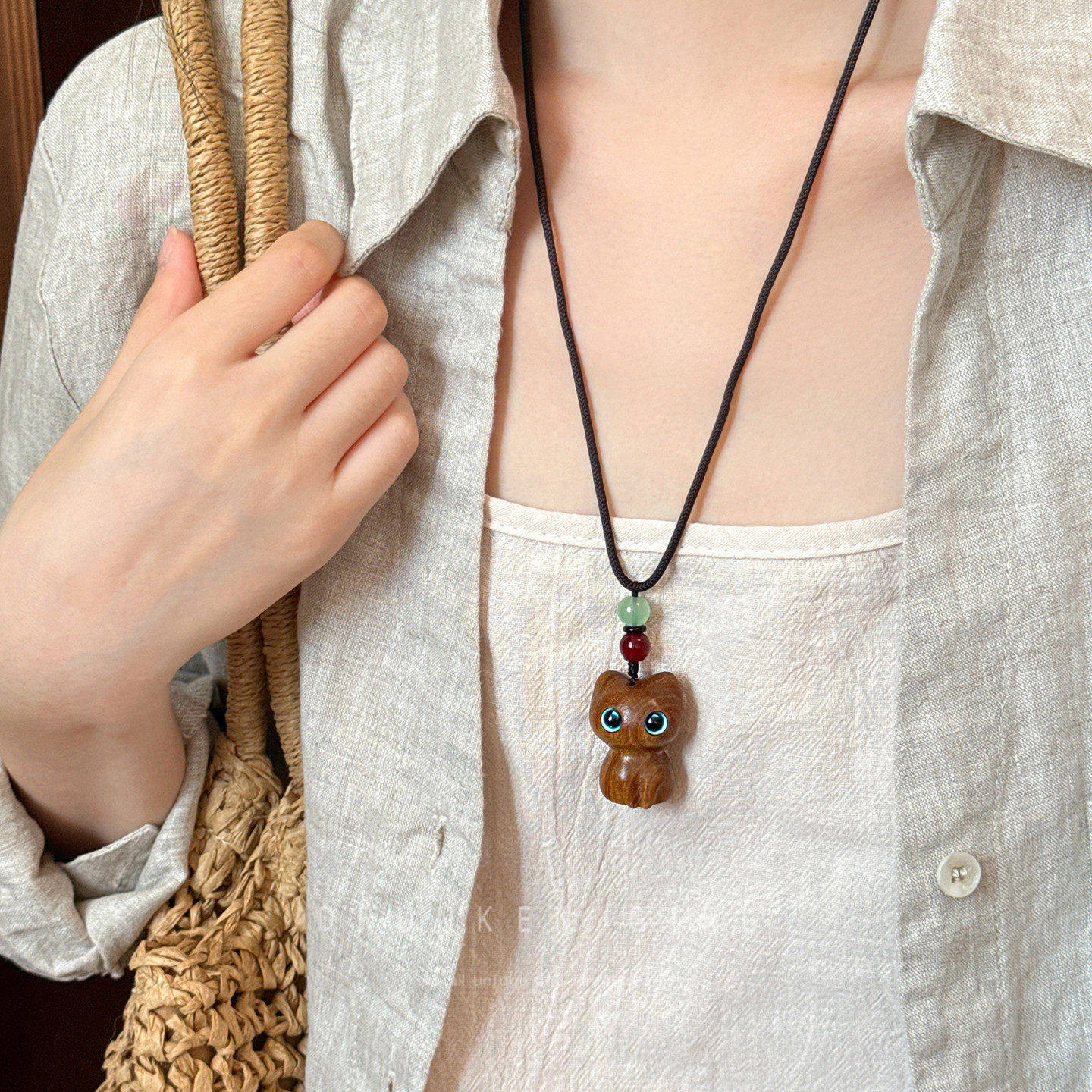 复古檀木猫咪吊坠项链女秋冬新中式长款毛衣链可爱挂脖民族风配饰,饰品/流行首饰/时尚饰品新,项链,淘宝优惠券,粉丝福利购,淘宝优惠卷