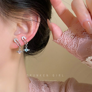 钛钢别针土星吊坠耳骨钉女小众独特设计感精致耳钉耳饰双耳洞耳环