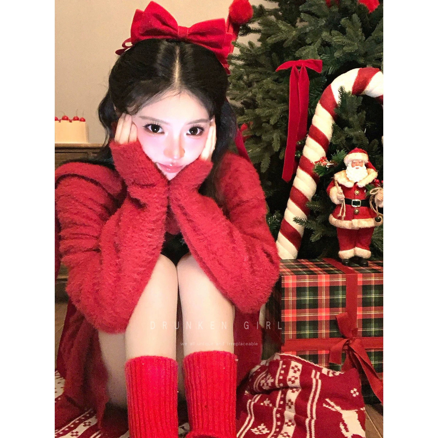 圣诞节红色蝴蝶结发夹女装饰