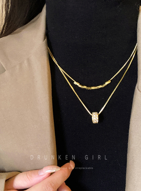 金色双层叠戴锆石项链女款秋冬