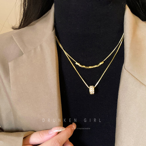 金色双层叠戴锆石项链女款秋冬