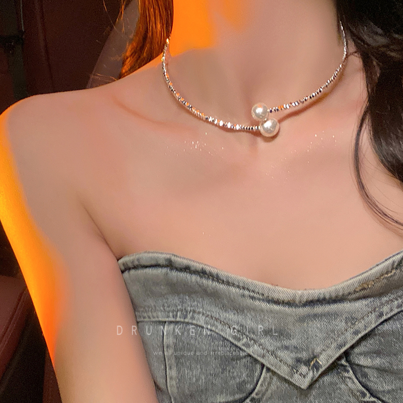 碎银子项圈珍珠开口项链女轻奢小众锁骨链2025新款高级感颈链配饰