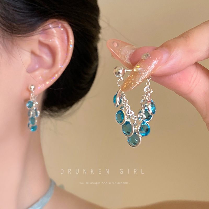 爆闪葡萄串流苏耳环女夏季轻奢