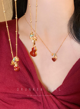 福禄常在红色双面贝母爱心项链