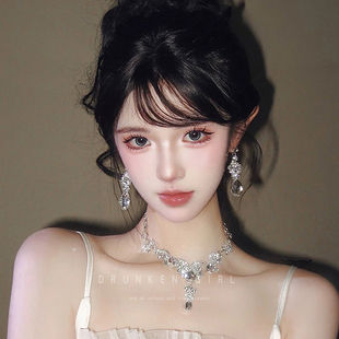 矜贵千金 公主生日水滴项链耳环套装女宴会新娘礼服高级夸张配饰