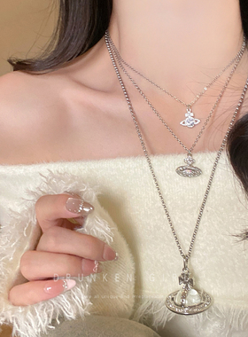 立体西太后满钻土星项链女轻奢小众高级感毛衣链名媛百搭叠戴配饰