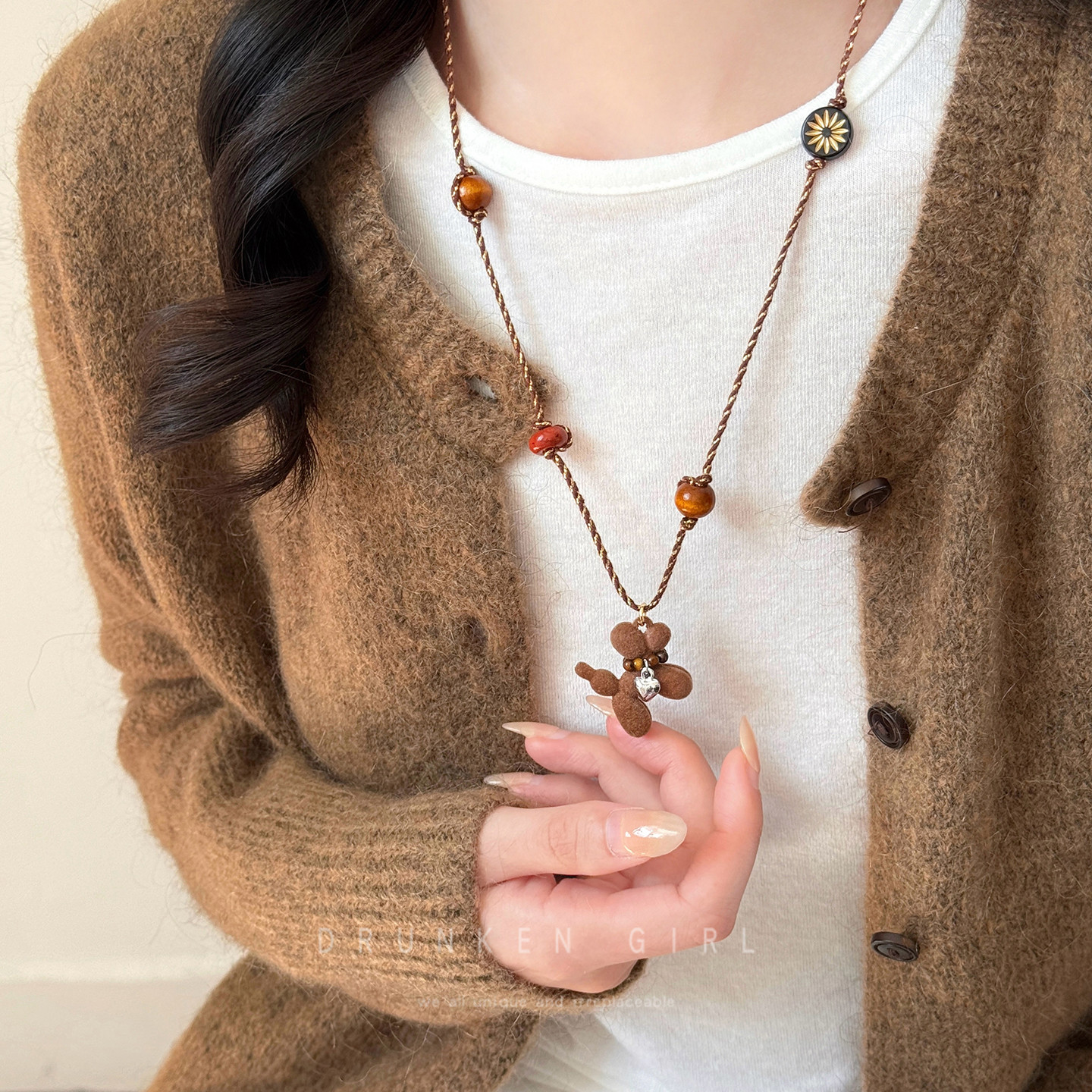 植绒小狗毛衣链女秋冬