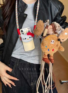 立体毛绒公仔斜挎挂绳手机壳