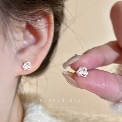 925纯银如意结耳钉女精致小巧