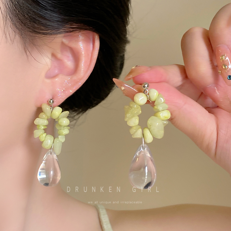 不规则碎石串珠水滴耳环女款复古国风百搭耳坠耳饰新中式气质耳钉