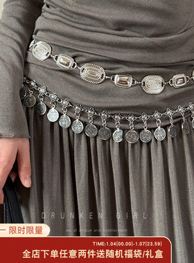 银色金属蝴蝶腰链女款高级感