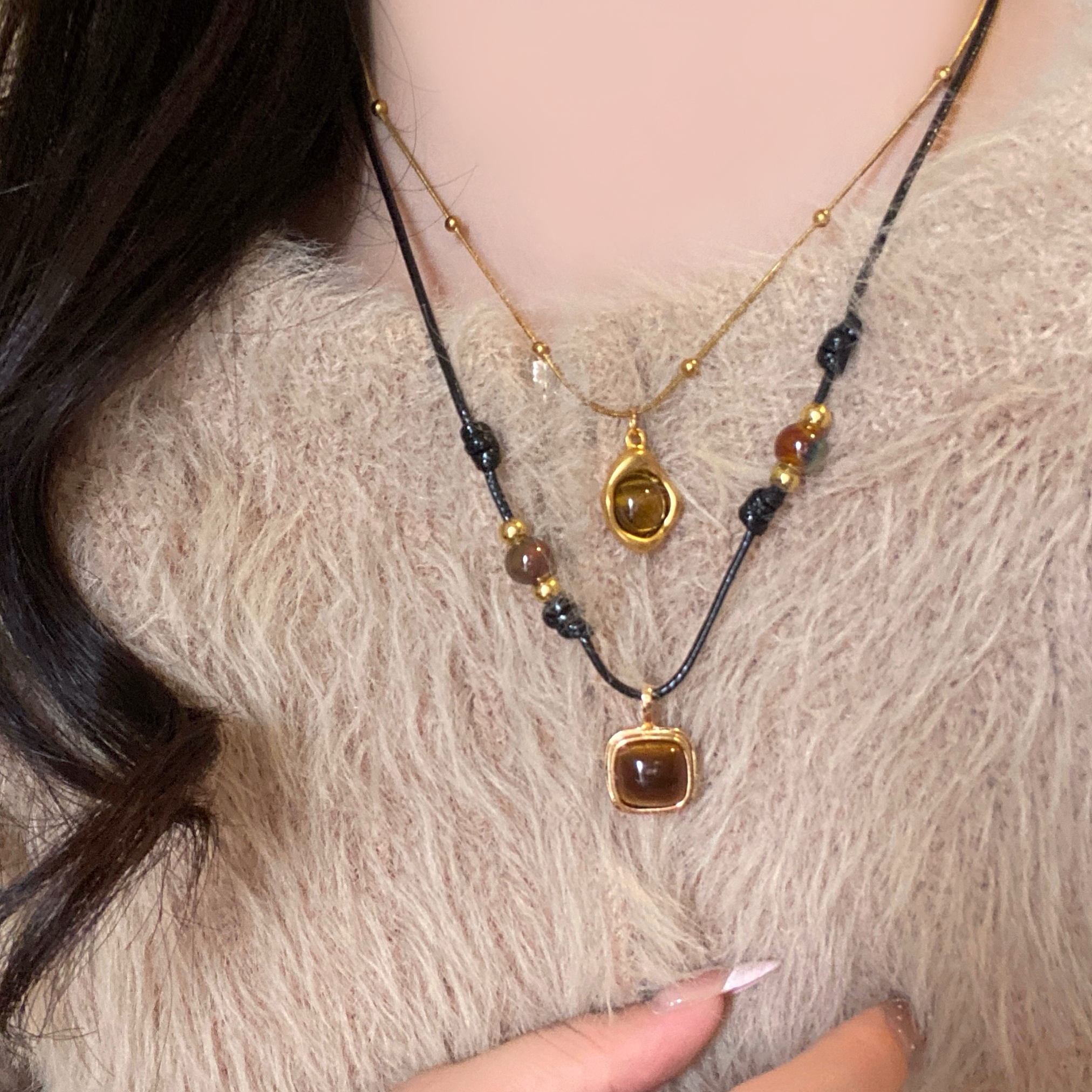 美拉德虎眼石吊坠项链女款