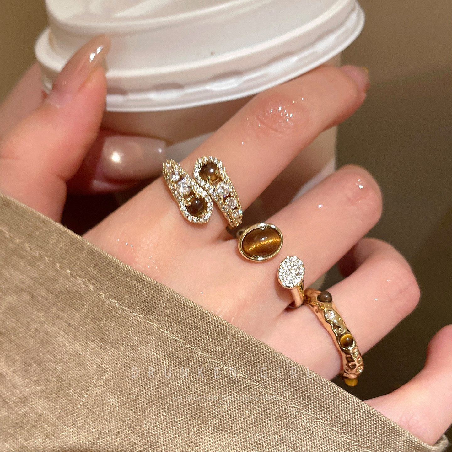 美拉德虎眼石戒指女款秋冬