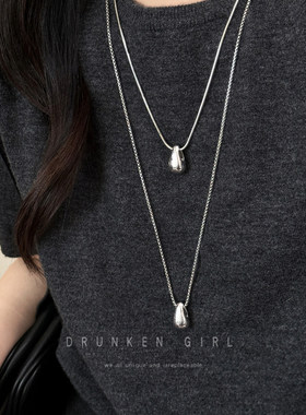 简约银色水滴钛钢项链女生