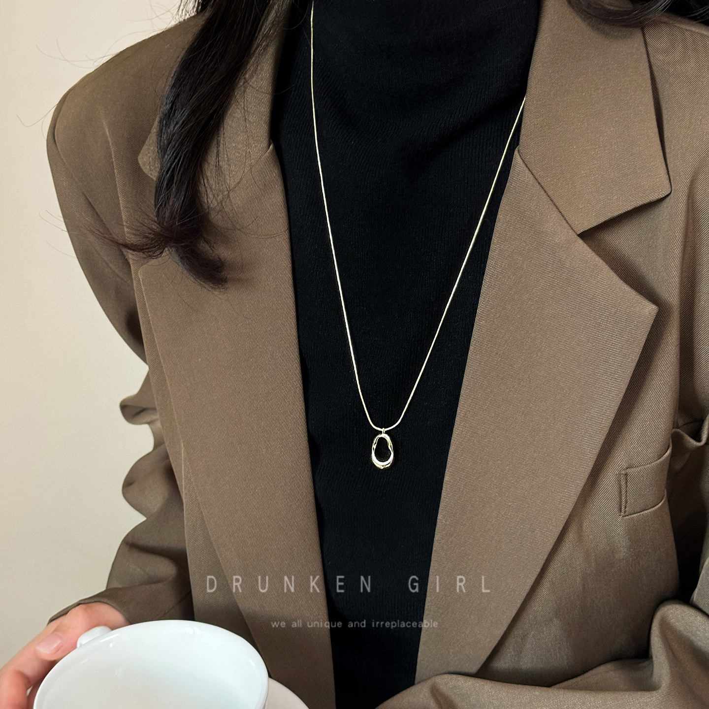 极细蛇骨镂空吊坠项链女毛衣链