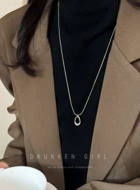 极细蛇骨镂空吊坠项链女毛衣链