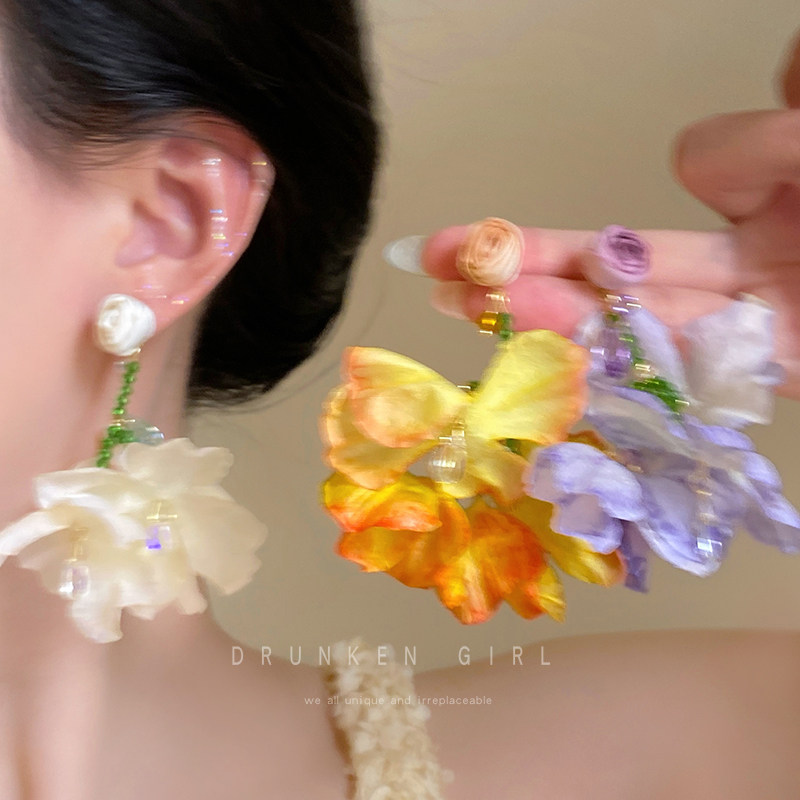 早春出片 彩色玫瑰流苏花朵耳环女海边度假夸张耳坠三亚拍照耳饰,饰品/流行首饰/时尚饰品新,耳环,淘宝优惠券,粉丝福利购,淘宝优惠卷