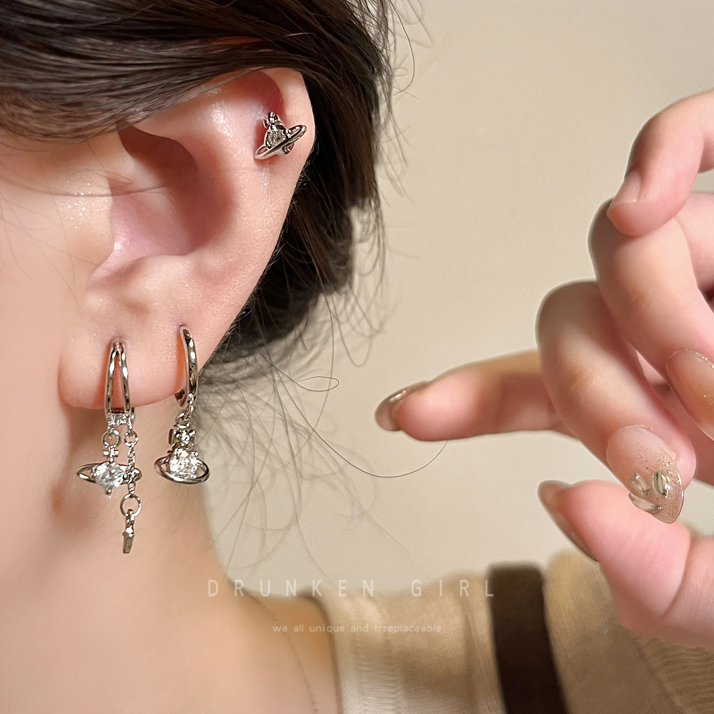 土星芒星流苏耳扣女秋冬