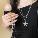 双层叠戴十字架海星项链女秋冬亚文化y2k配饰千禧辣妹长款 毛衣链