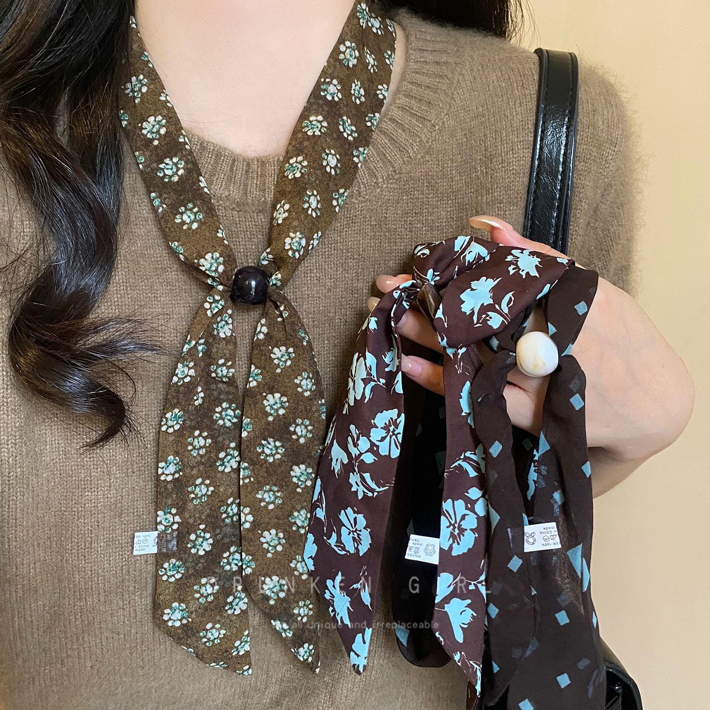 日韩文艺复古氛围感丝巾项链女