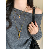 复古钱币流苏项链女小众设计感长款 叠戴毛衣链金色轻奢高级感配饰