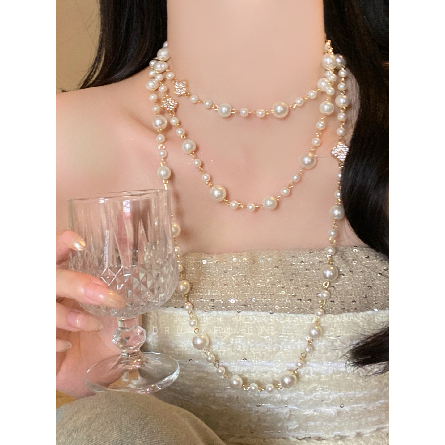 多层珍珠长款项链女款秋冬