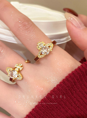 璀璨星河闪锆金色土星戒指女