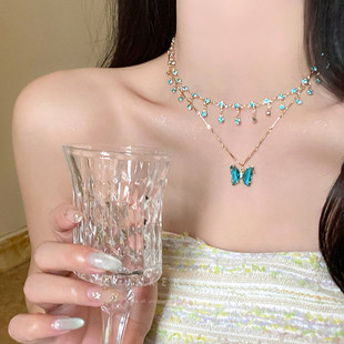 晚宴主角！蝴蝶流苏套装项链女2025新款轻奢小众高级感锁骨链配饰